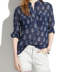 EUC.  MADEWELL NAVY TEAR DROP 1/2 BUTTON TOP XS